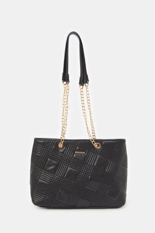 Women Black Quilted Tote Bag sold by Redtag