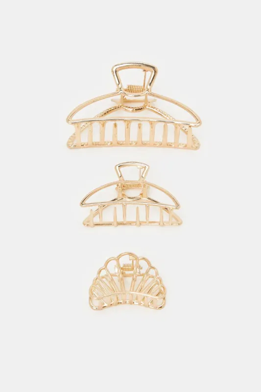 Women Gold Hair Claw Set (3 Piece) sold by Redtag