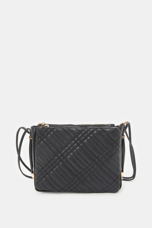 Women Black Quilted Cross Body Bag sold by Redtag
