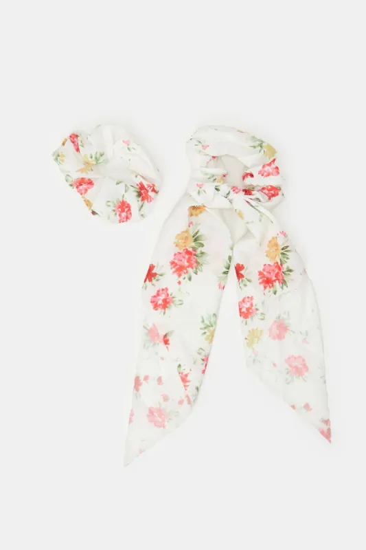 Women White Printed Hair Scrunchy Set (Pack of 2) sold by Redtag