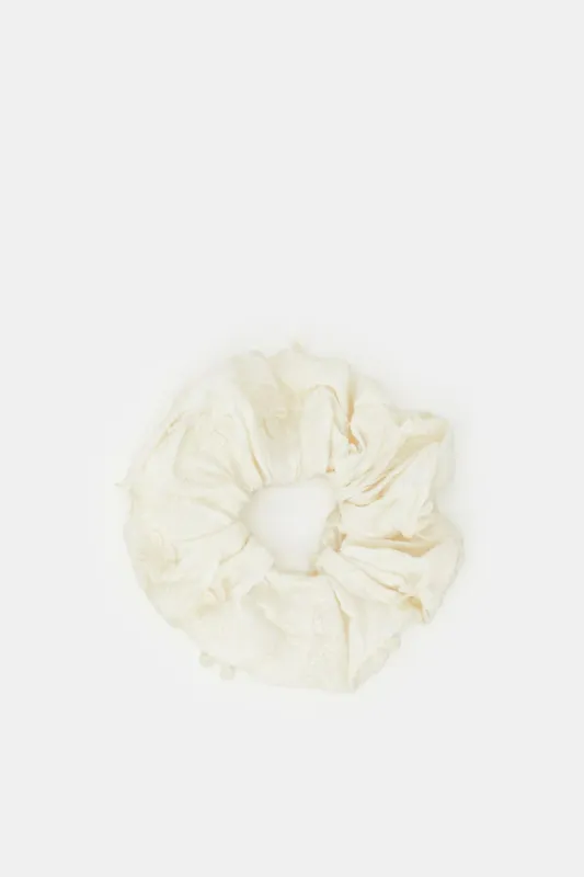 Women Cream Embellished Hair Scrunchy sold by Redtag