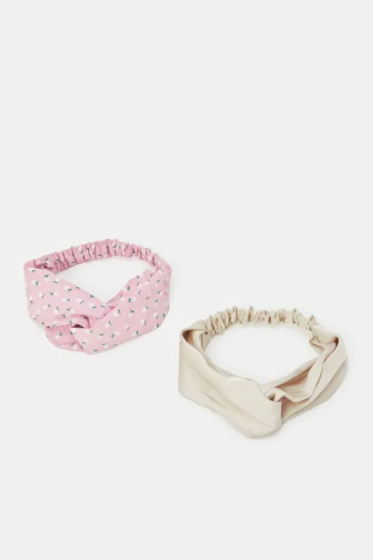 Women Beige And Pink Printed Hairband (Pack of 2) sold by Redtag
