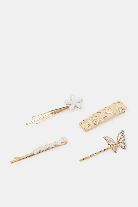 Women Gold Hair Clip Set (4 Piece) sold by Redtag