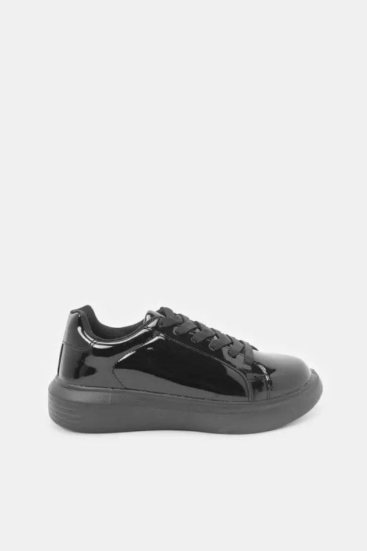 Women Black Patent Lace Up Shoes sold by Redtag
