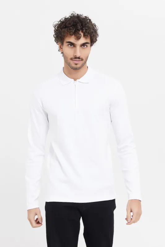 Men White Zip Placket Polo Shirt sold by Redtag
