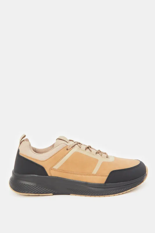 Men Beige Color Block Trainers sold by Redtag