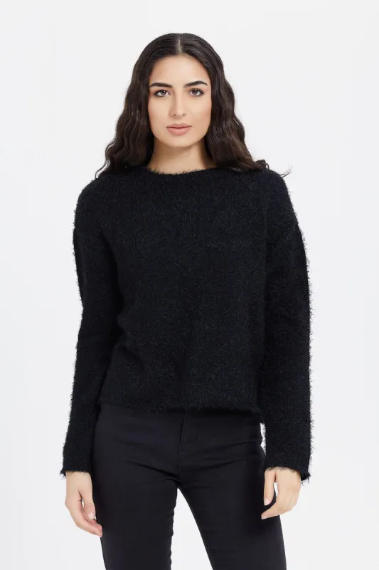 Women Black Fluffy Pullover sold by Redtag