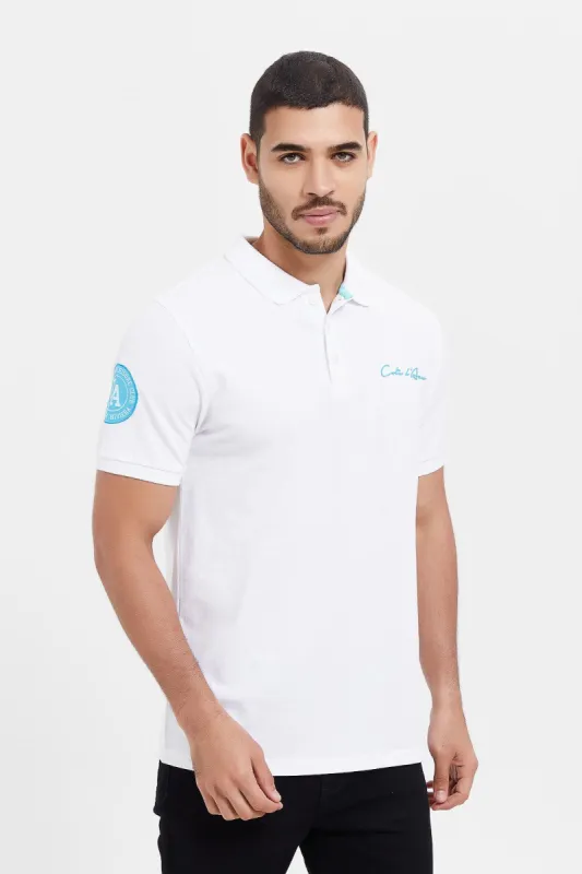 Men White Varsity Sports Polo Shirt sold by Redtag
