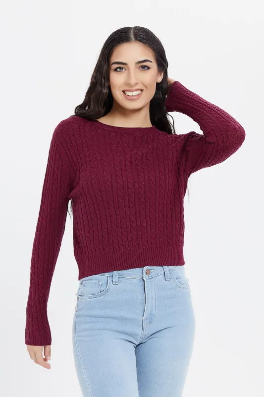 Women Burgundy Knitted Pullover sold by Redtag