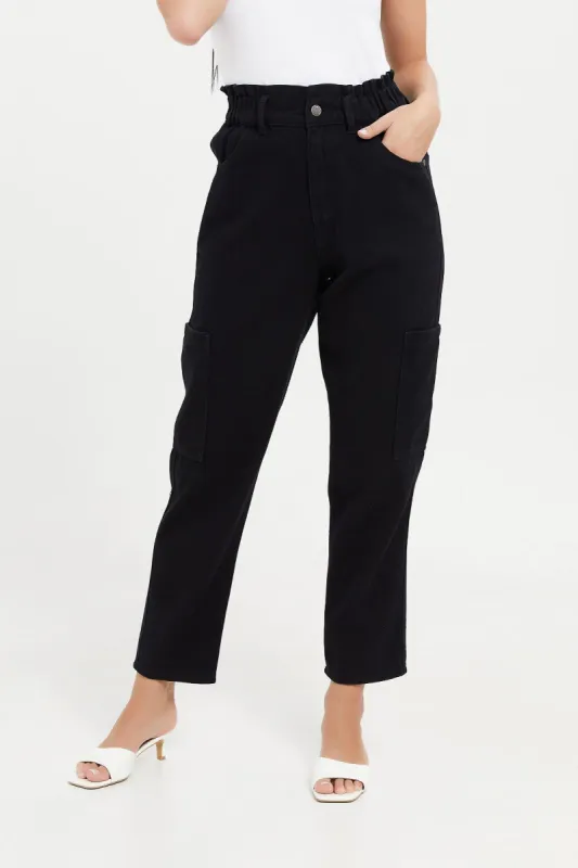 Women Black Paper Bag Waist Jeans sold by Redtag