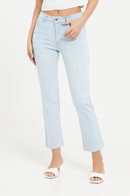 Women Blue Mid-Rise Waist Flared Jeans sold by Redtag