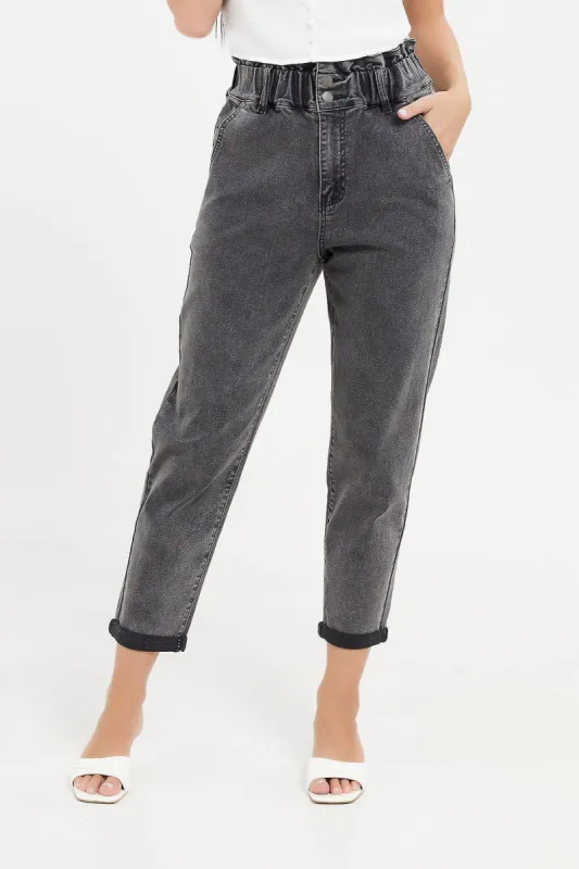 Women Charcoal Paper Bag Baggy Fit Jeans sold by Redtag