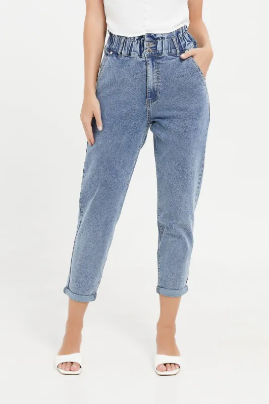 Women Blue Paper Bag Baggy Fit Jeans sold by Redtag