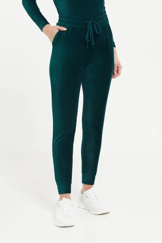 Women Green Active Velour Jogger sold by Redtag