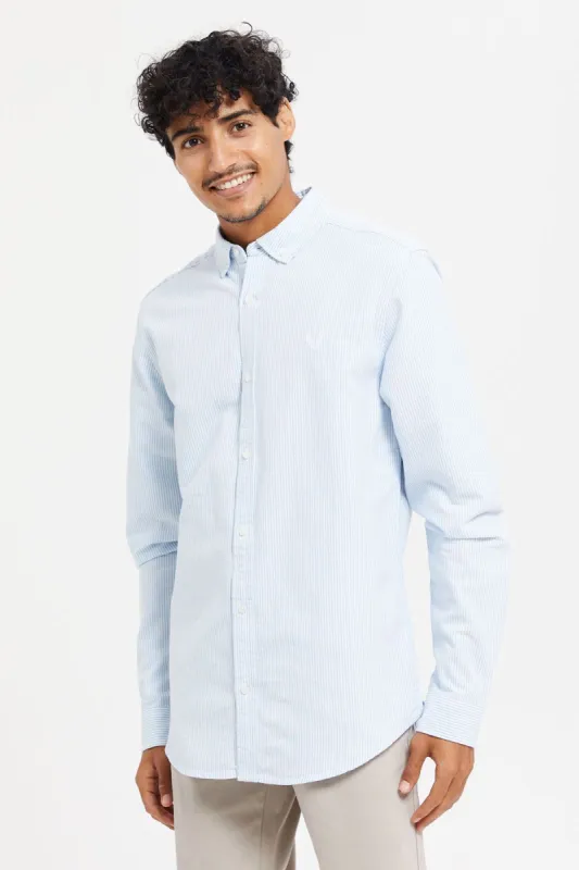 Men Blue Striped Oxford Shirt sold by Redtag