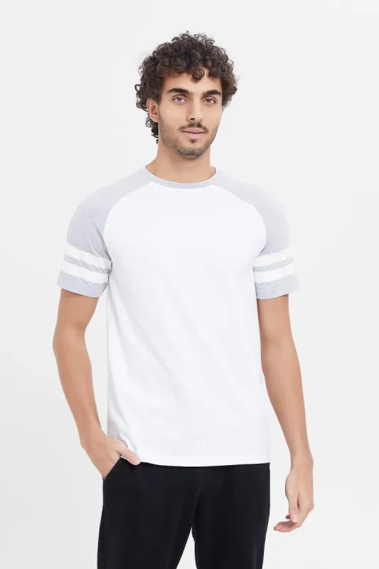 Men White And Grey Sleeve Reglan T-Shirt sold by Redtag