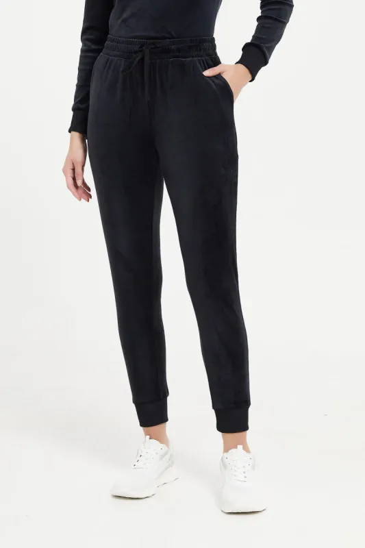 Women Black Active Velour Jogger sold by Redtag