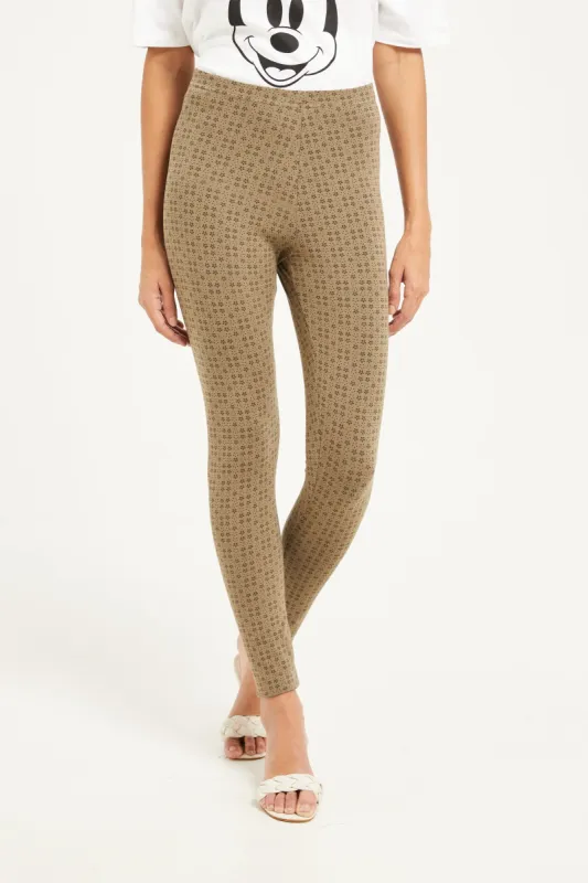 Women Beige Printed Leggings sold by Redtag