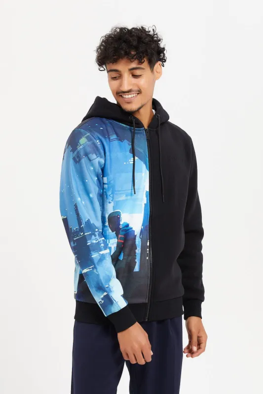 Men Black Anime Zip Through Hoodie sold by Redtag