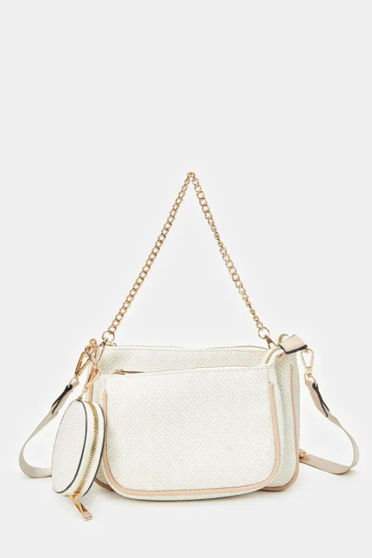 Women Beige Monogram Cross Body Bag sold by Redtag