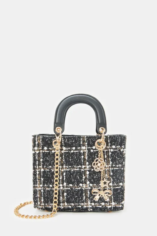 Women Black Tweed Tote Bag sold by Redtag