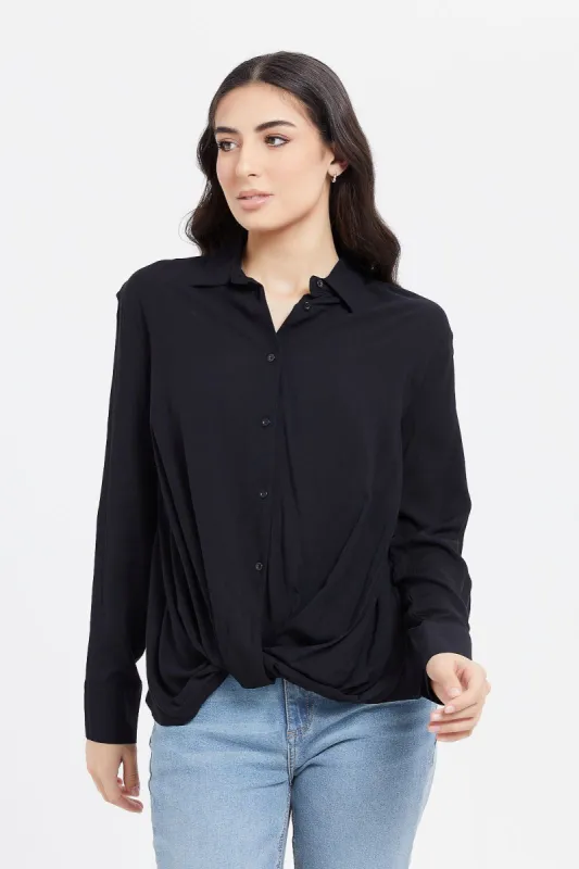 Women Black Wrap Shirt sold by Redtag