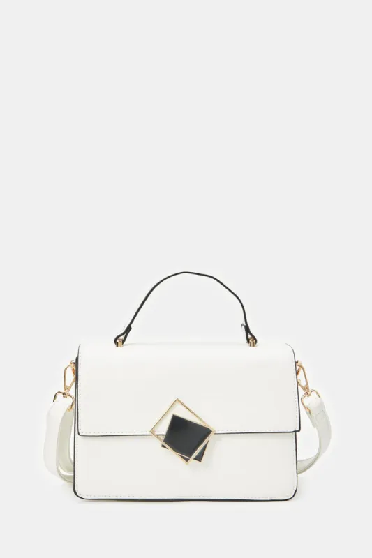 Women White Crossbody Bag With Embellished Chain sold by Redtag