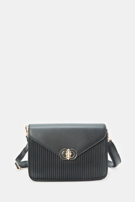 Women Black Pleated Cross Body Bag sold by Redtag