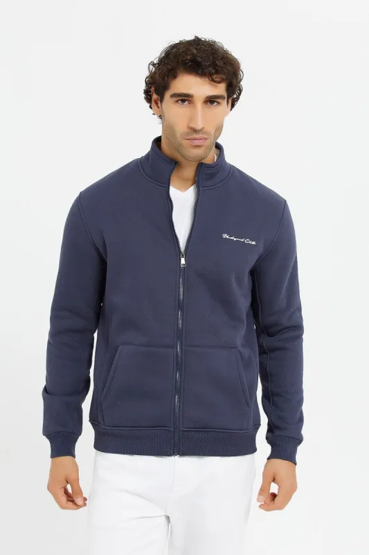 Men Blue Faux Fur Zipper Jacket sold by Redtag