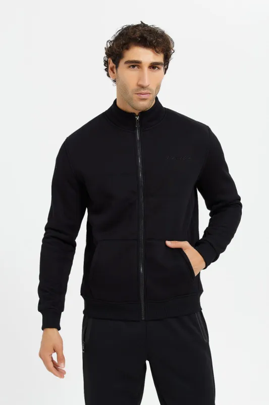 Men Black Faux Fur Zipper Jacket sold by Redtag