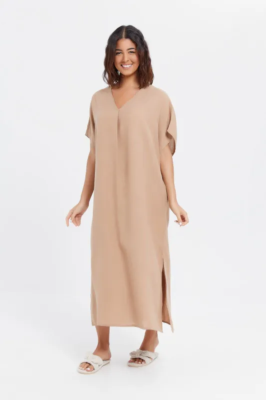 Women Beige Kaftan Nightgown sold by Redtag