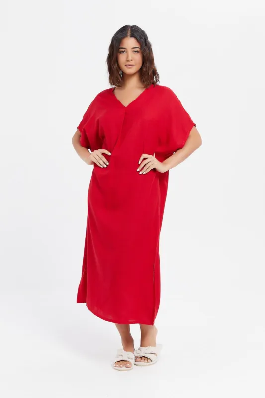 Women Red Kaftan Nightgown sold by Redtag