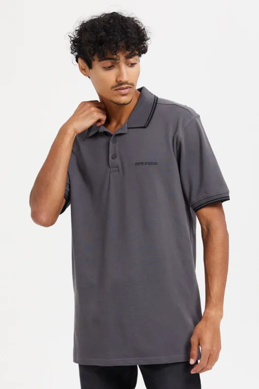 Men Charcoal Chest Logo Polo Shirt sold by Redtag