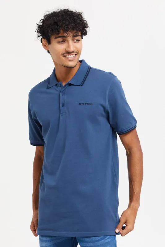 Men Blue Chest Logo Polo Shirt sold by Redtag