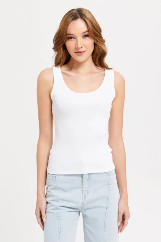 Women White Plain Rib Vest sold by Redtag