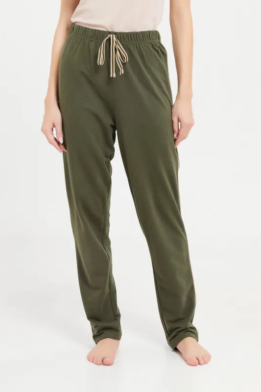 Women Olive Plain Pyjama Bottom sold by Redtag