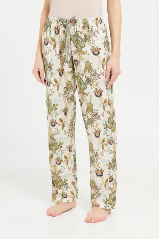 Women Beige Floral Print Pyjama Bottom sold by Redtag