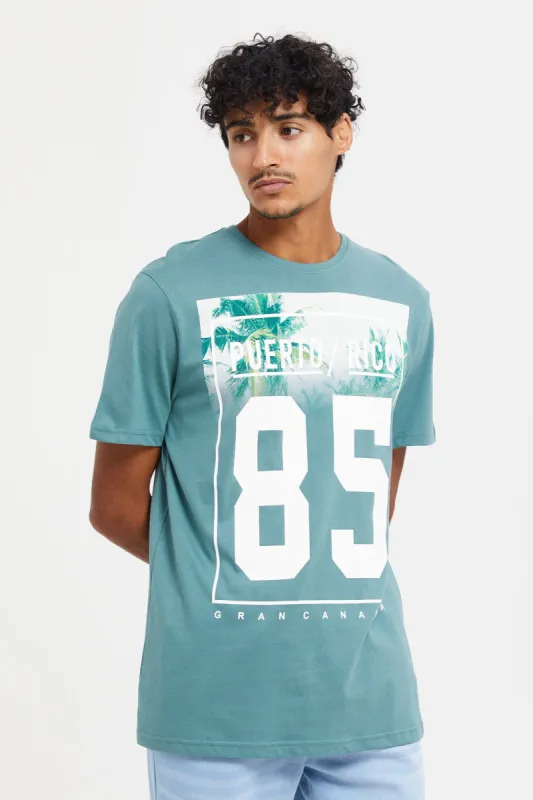 Men Green Puerto Rico Print T-Shirt sold by Redtag