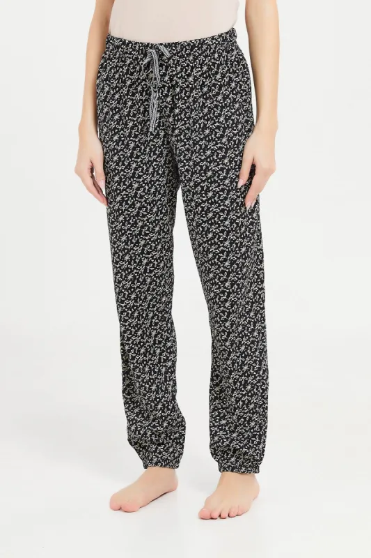 Women Black Woven Pyjama Bottom sold by Redtag