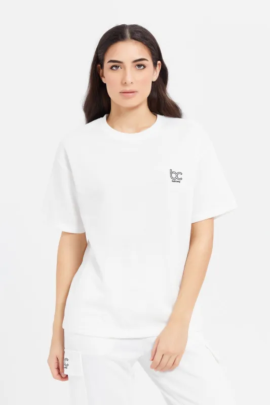 Women Ivory Oversized T-Shirt With Placement Print sold by Redtag