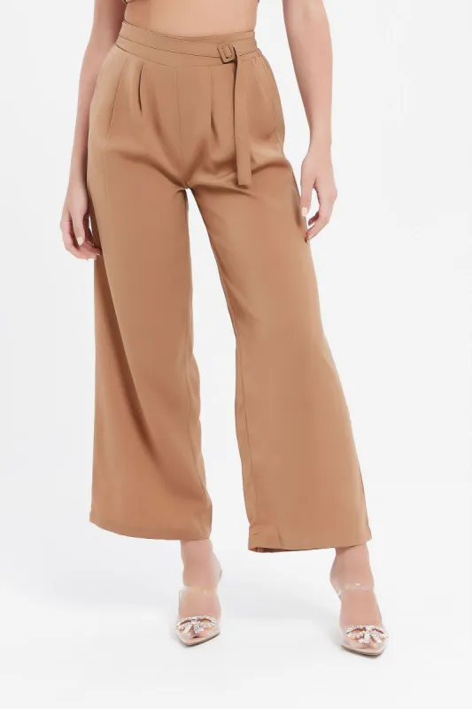 Women Beige Plain Wide Leg Pants sold by Redtag