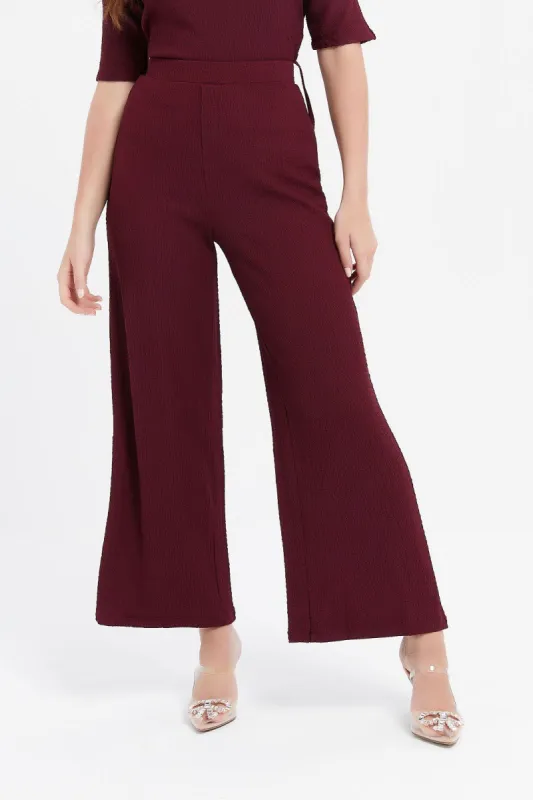 Women Burgundy Wide Leg Pants sold by Redtag