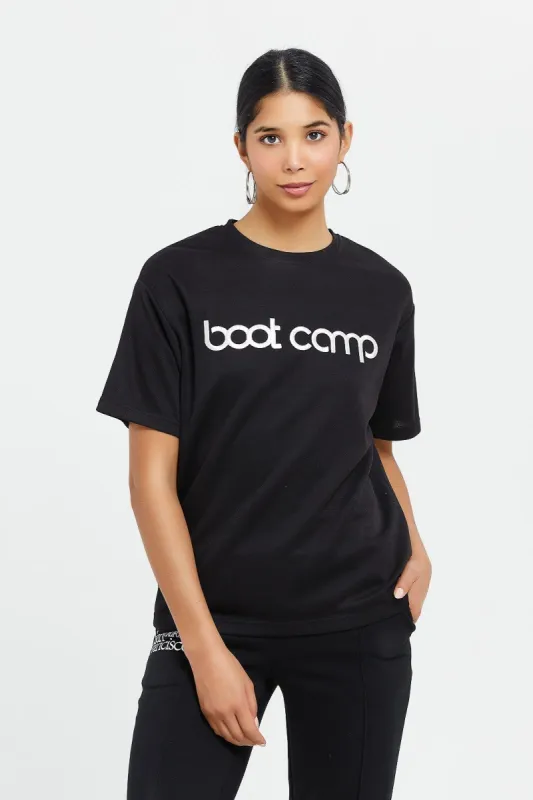 Women Black Printed Oversized T-Shirt sold by Redtag