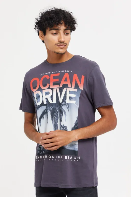 Men Charcoal Ocean drive Print T-Shirt made by Redtag