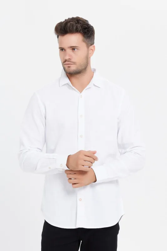 Men White Cotton Dobby Shirt sold by Redtag