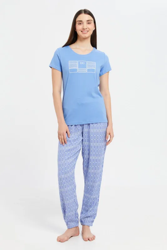 Women Blue Chest Print Short Sleeve Pyjama Set (2 Piece) sold by Redtag