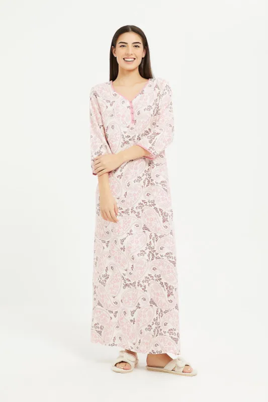 Women Pink Flower Printed Nightgown sold by Redtag