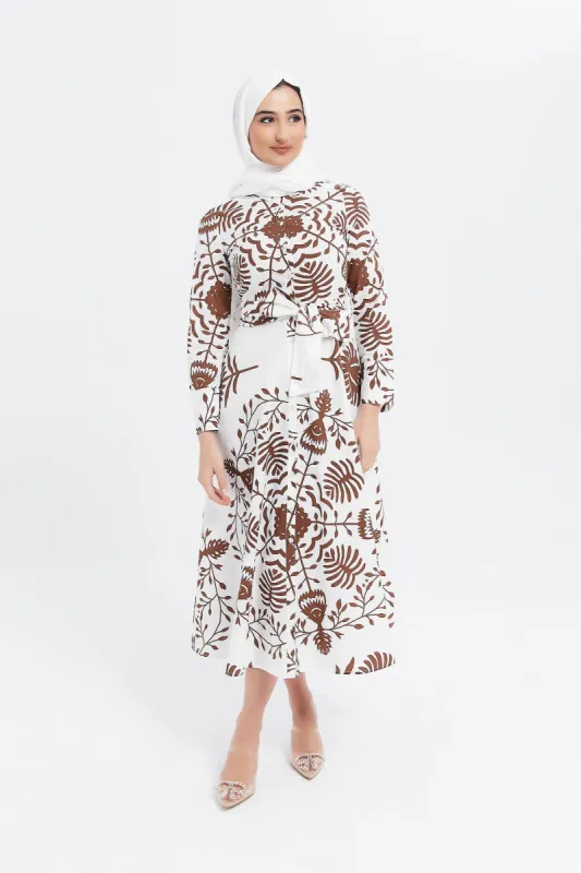 Women White And Brown Printed Shirt Dress sold by Redtag