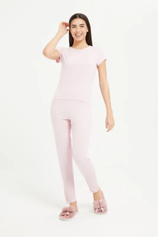 Women Pink Solid Pyjama Set (2 Piece) sold by Redtag