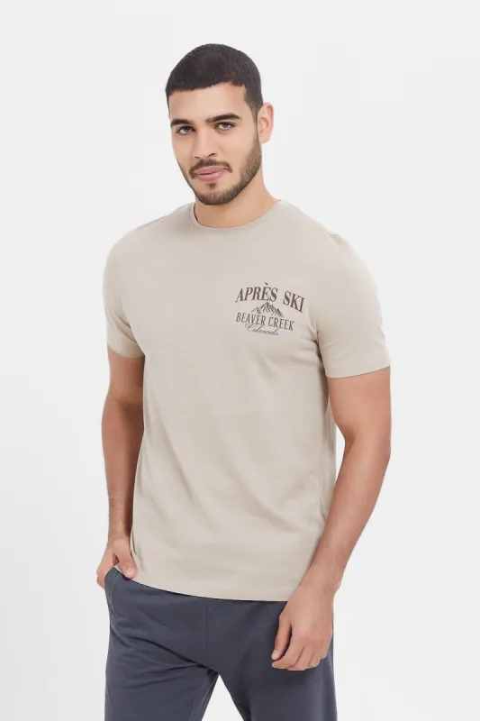 Men Beige Graphic T-Shirt sold by Redtag